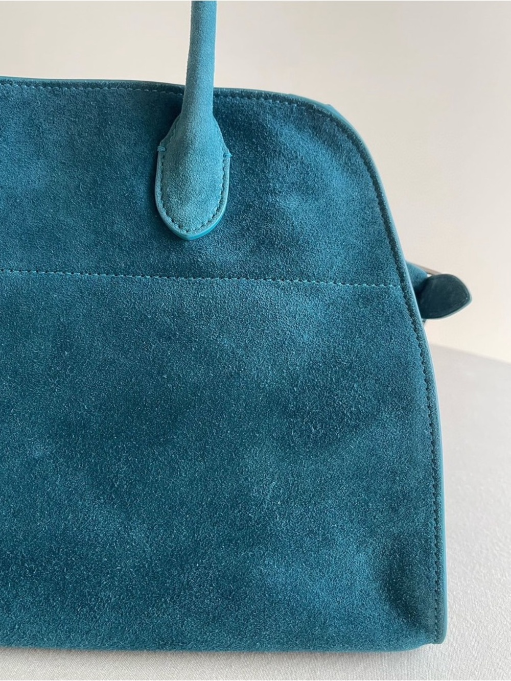 The Row Teal Suede Dome Satchel with Detachable Strap - Picture 5 of 8